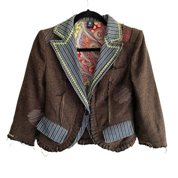 Anthropologie That’s It Button Front Blazer Patches Brown S - Picture 1 of 7